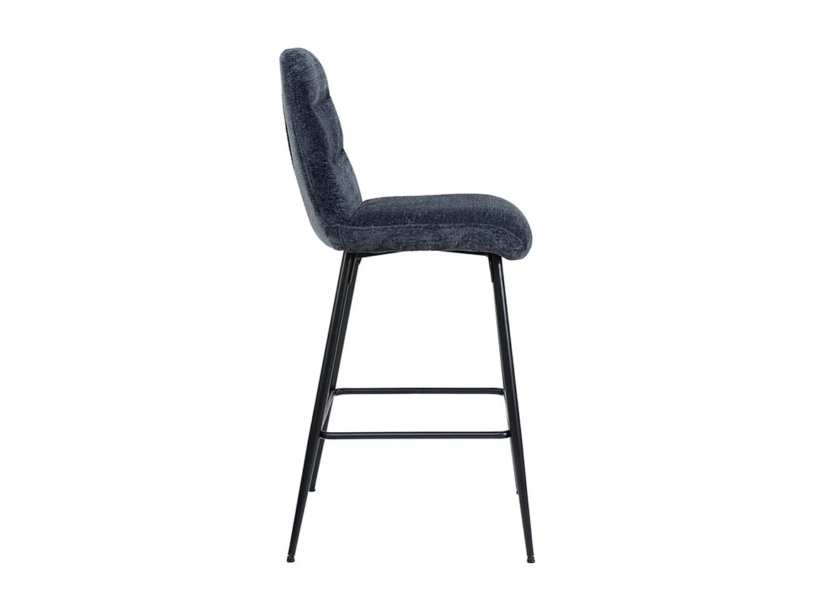 Tabouret de bar rembourré en tissu doux bleu pied métal - JULIE
