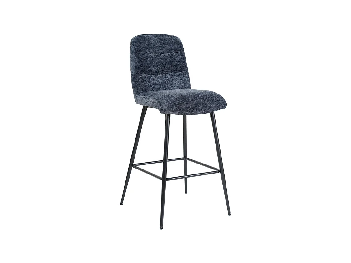 Tabouret de bar rembourré en tissu doux bleu pied métal - JULIE