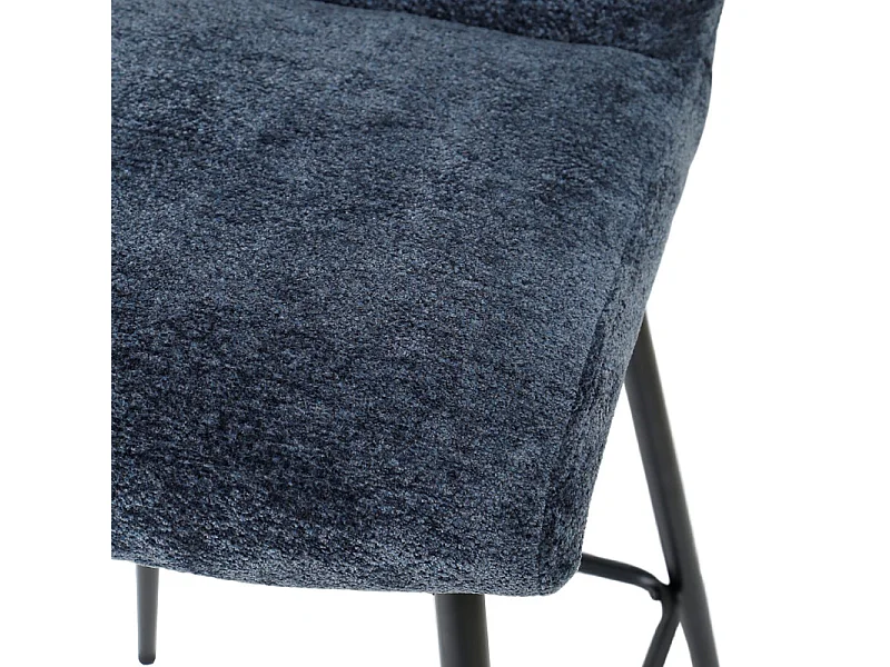 Tabouret de bar rembourré en tissu doux bleu pied métal - JULIE