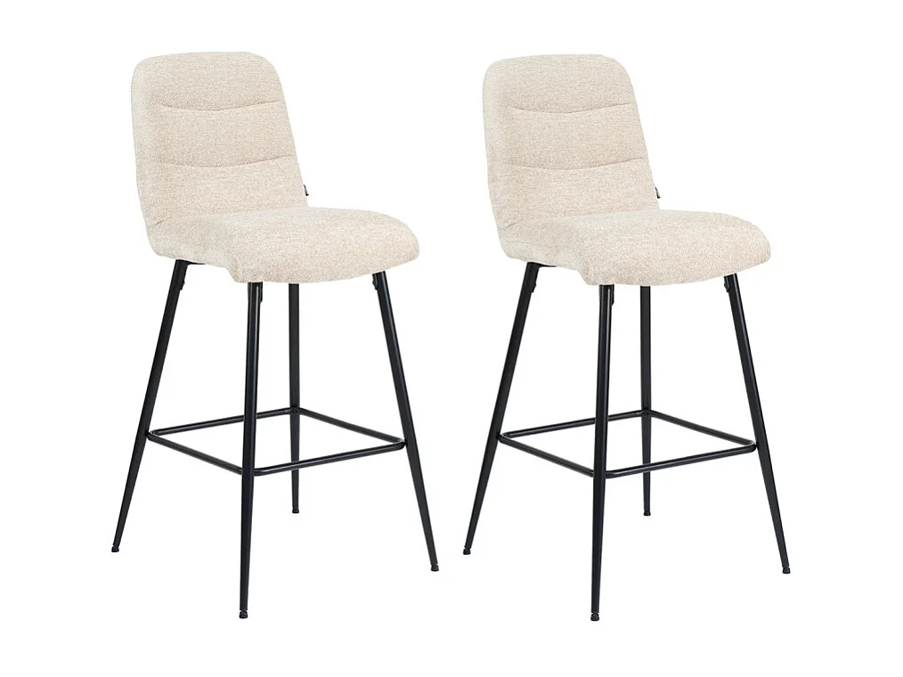 Lot 2 tabourets de bar rembourré tissu doux écru pied métal - JULIE