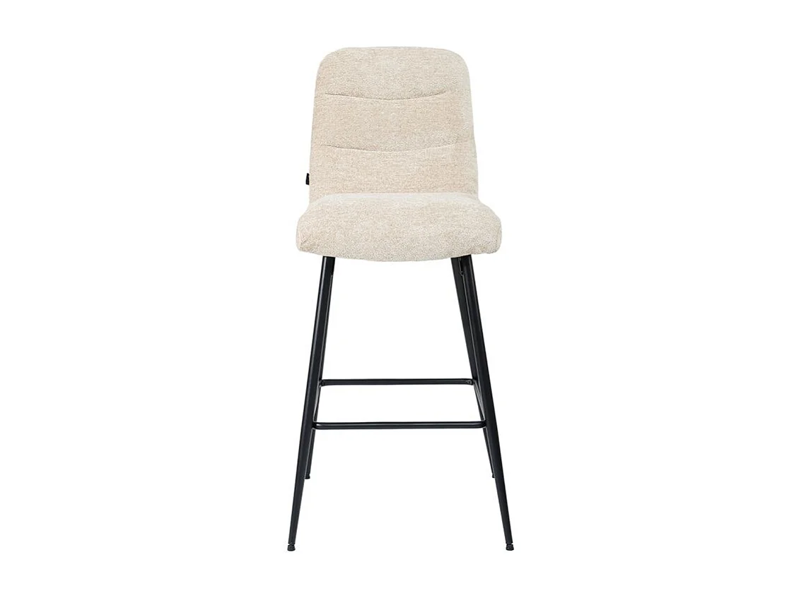 Lot 2 tabourets de bar rembourré tissu doux écru pied métal - JULIE