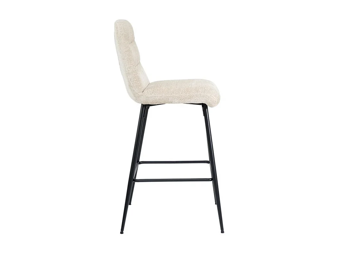 Lot 2 tabourets de bar rembourré tissu doux écru pied métal - JULIE