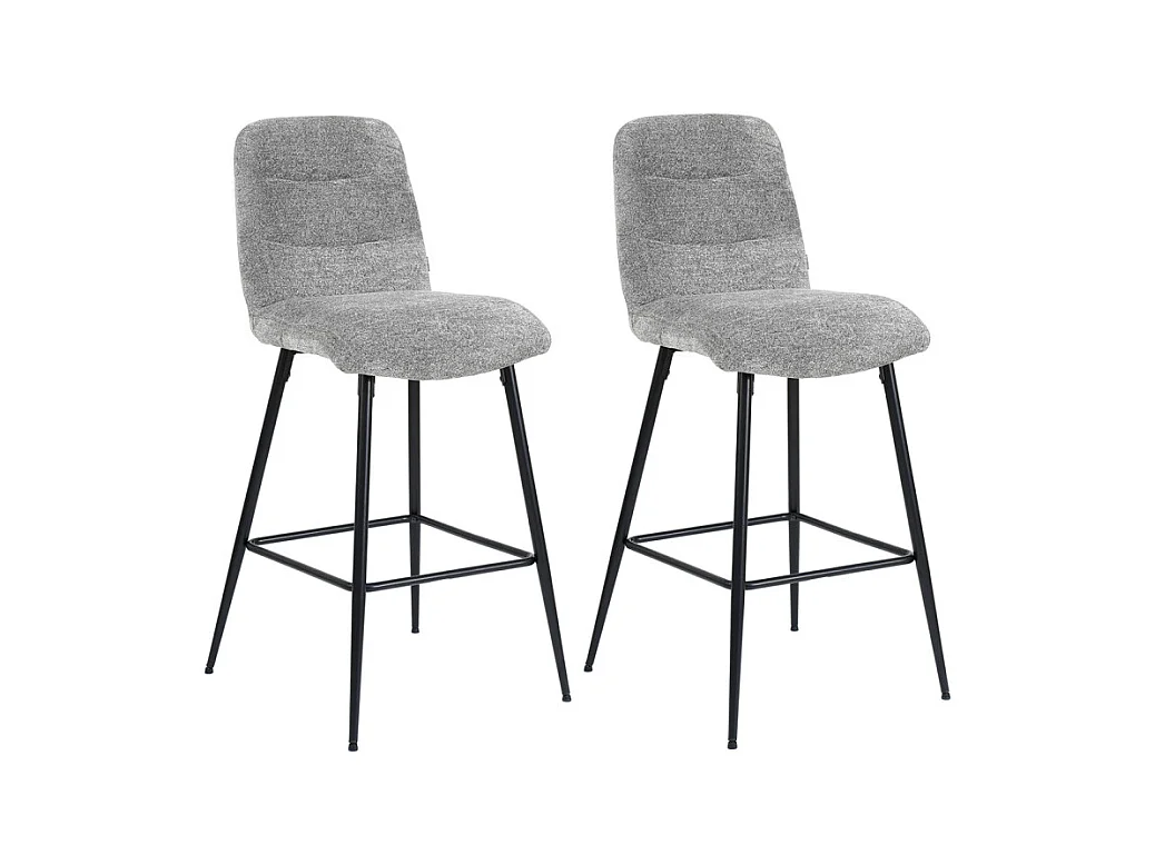 Lot 2 tabourets de bar rembourré tissu doux gris pied métal - JULIE