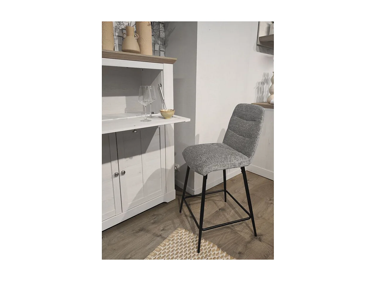 Lot 2 tabourets de bar rembourré tissu doux gris pied métal - JULIE