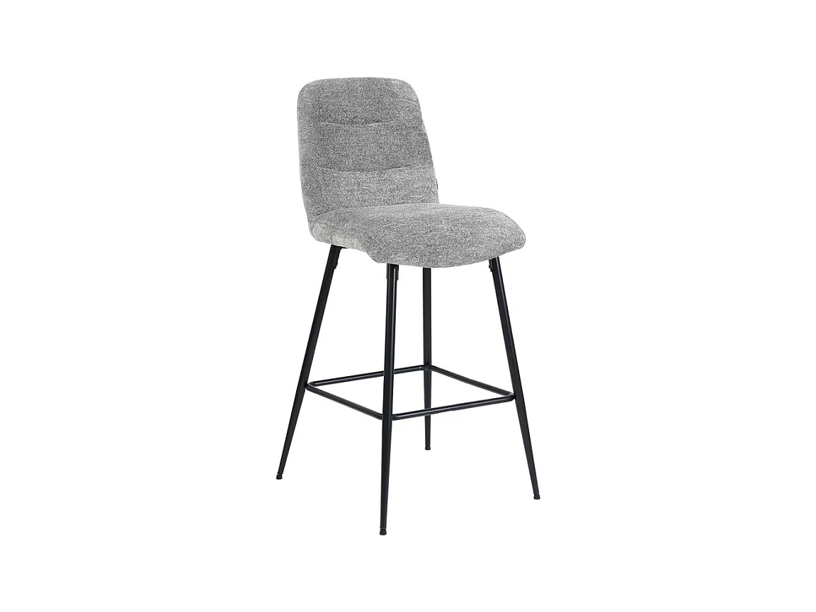 Tabouret de bar rembourré en tissu doux gris pied métal - JULIE
