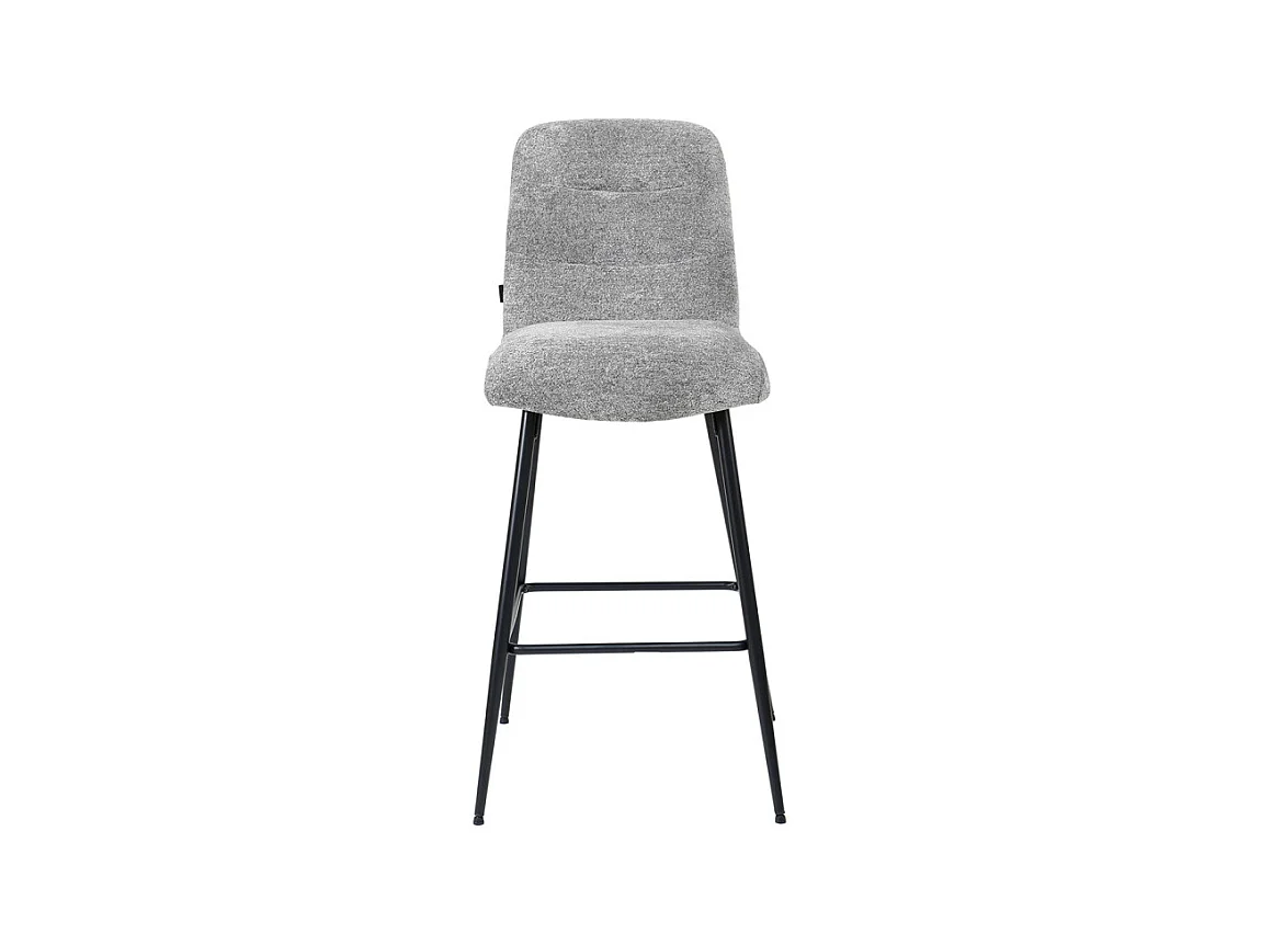 Tabouret de bar rembourré en tissu doux gris pied métal - JULIE