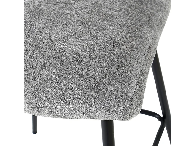 Tabouret de bar rembourré en tissu doux gris pied métal - JULIE