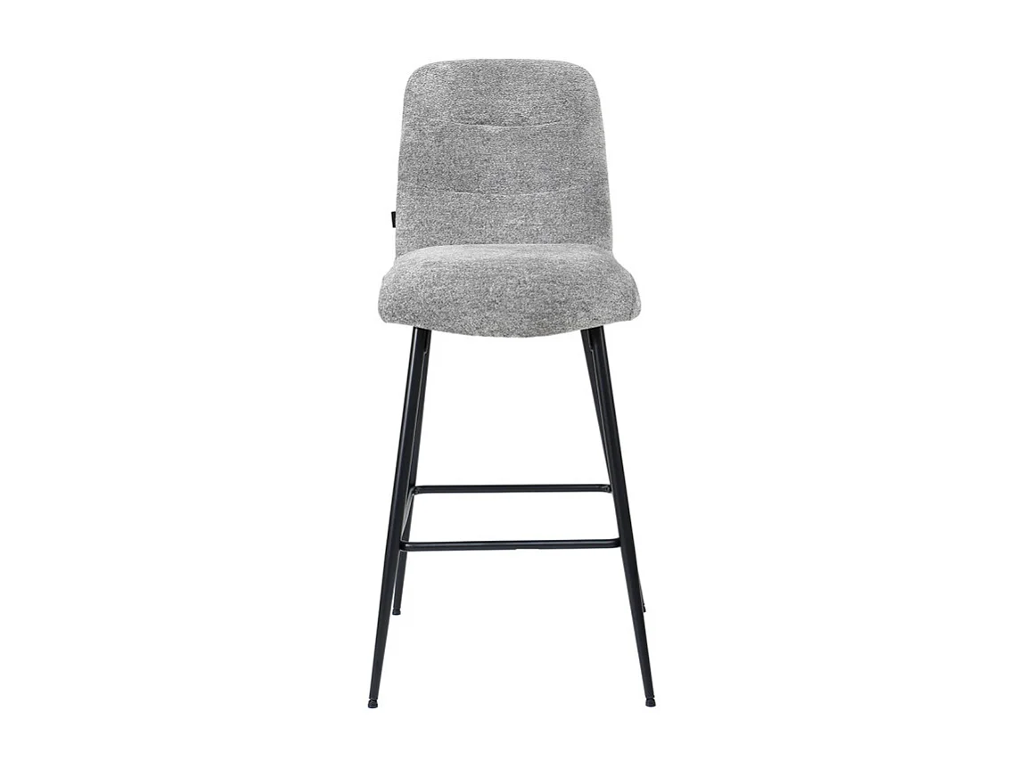 Tabouret de bar rembourré en tissu doux gris pied métal - JULIE