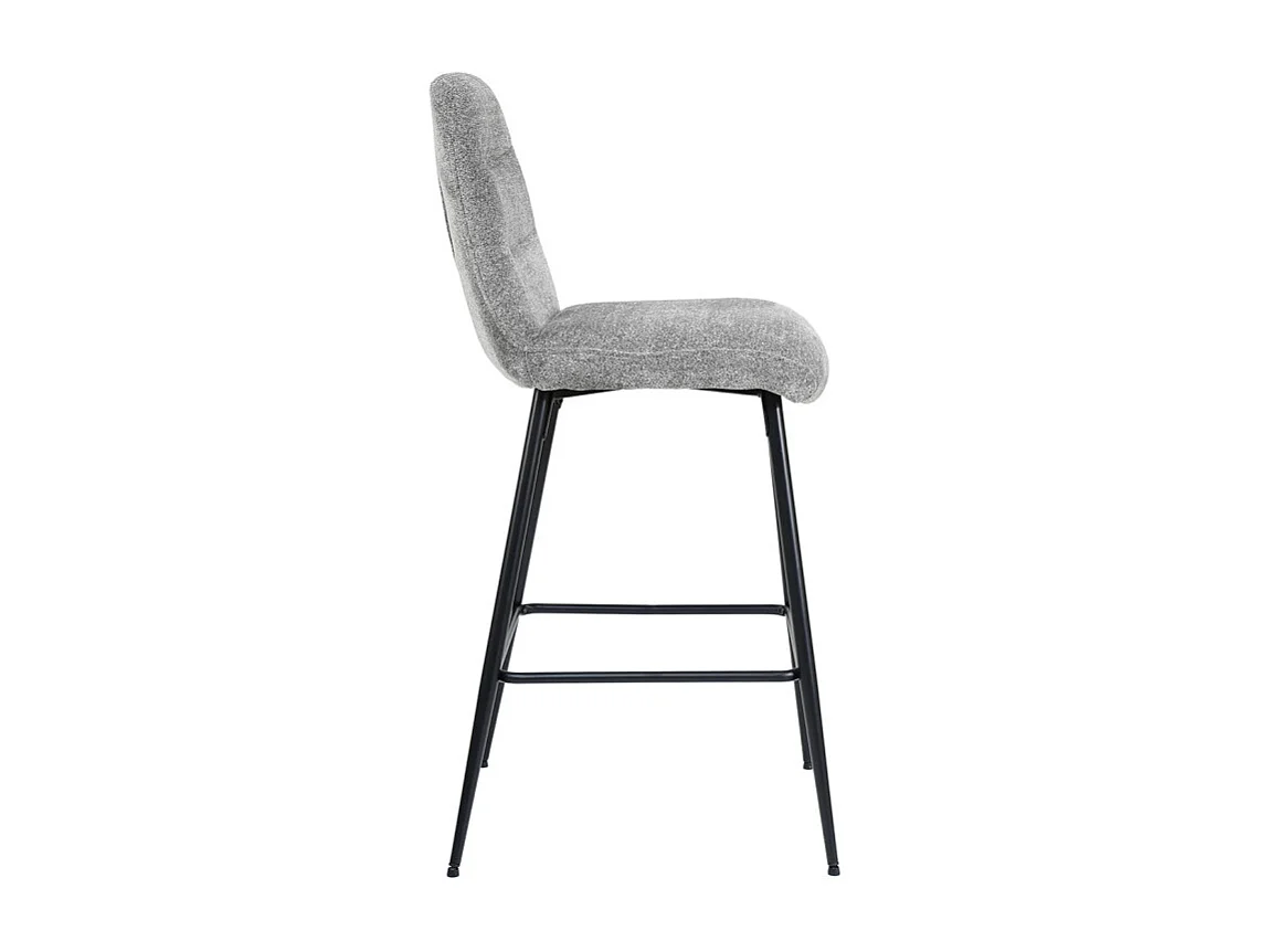 Tabouret de bar rembourré en tissu doux gris pied métal - JULIE