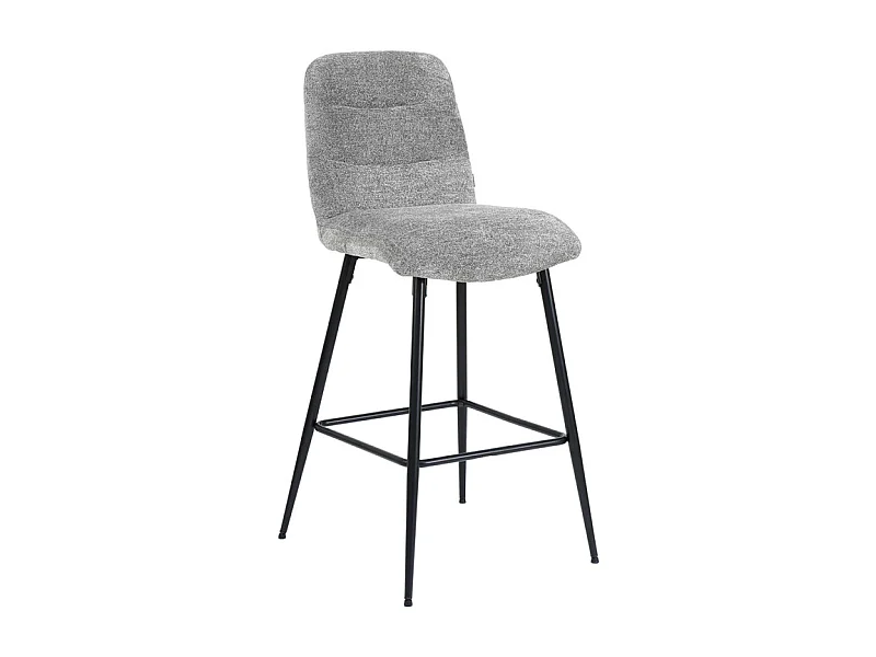 Tabouret de bar rembourré en tissu doux gris pied métal - JULIE