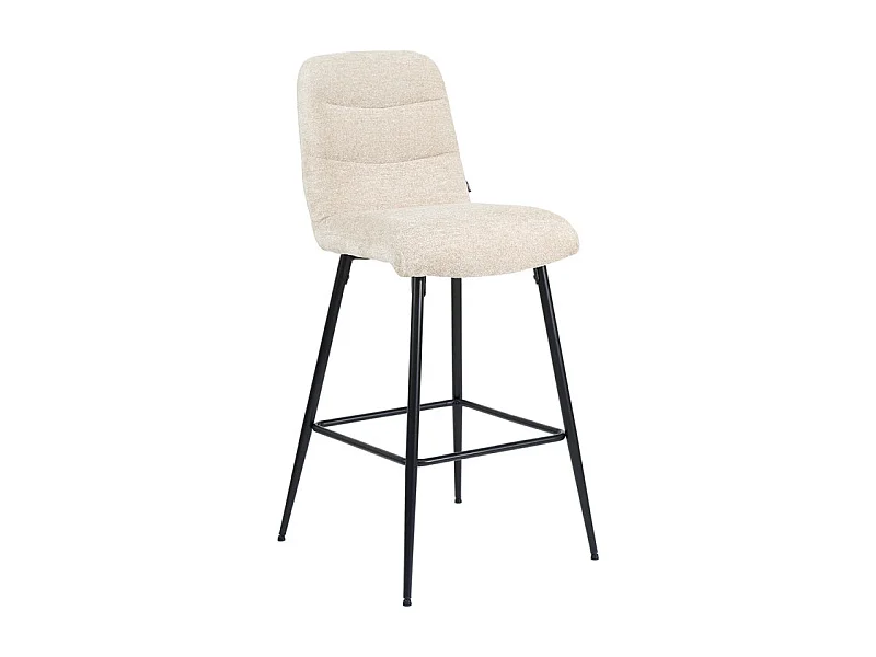 Tabouret de bar rembourré en tissu doux écru pied métal - JULIE