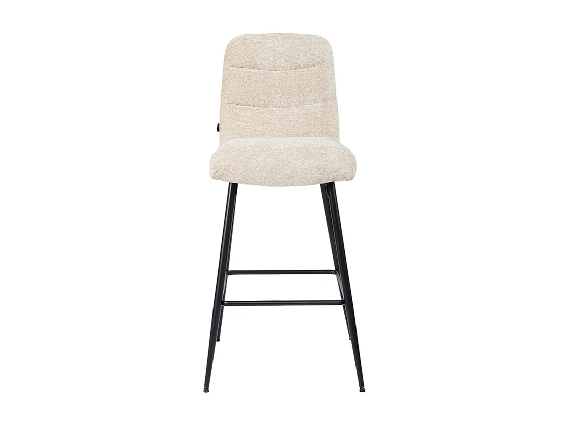 Tabouret de bar rembourré en tissu doux écru pied métal - JULIE