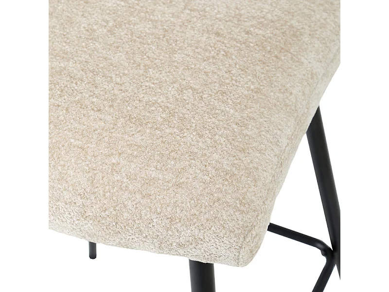 Tabouret de bar rembourré en tissu doux écru pied métal - JULIE