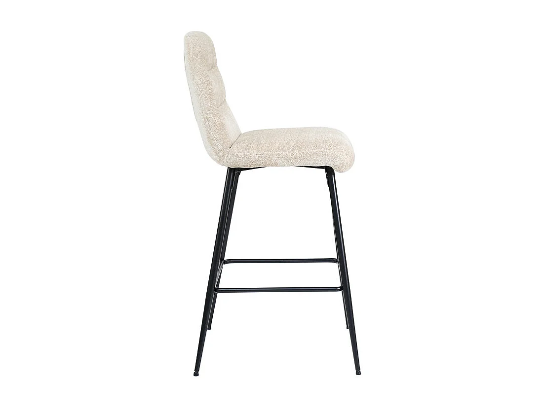 Tabouret de bar rembourré en tissu doux écru pied métal - JULIE