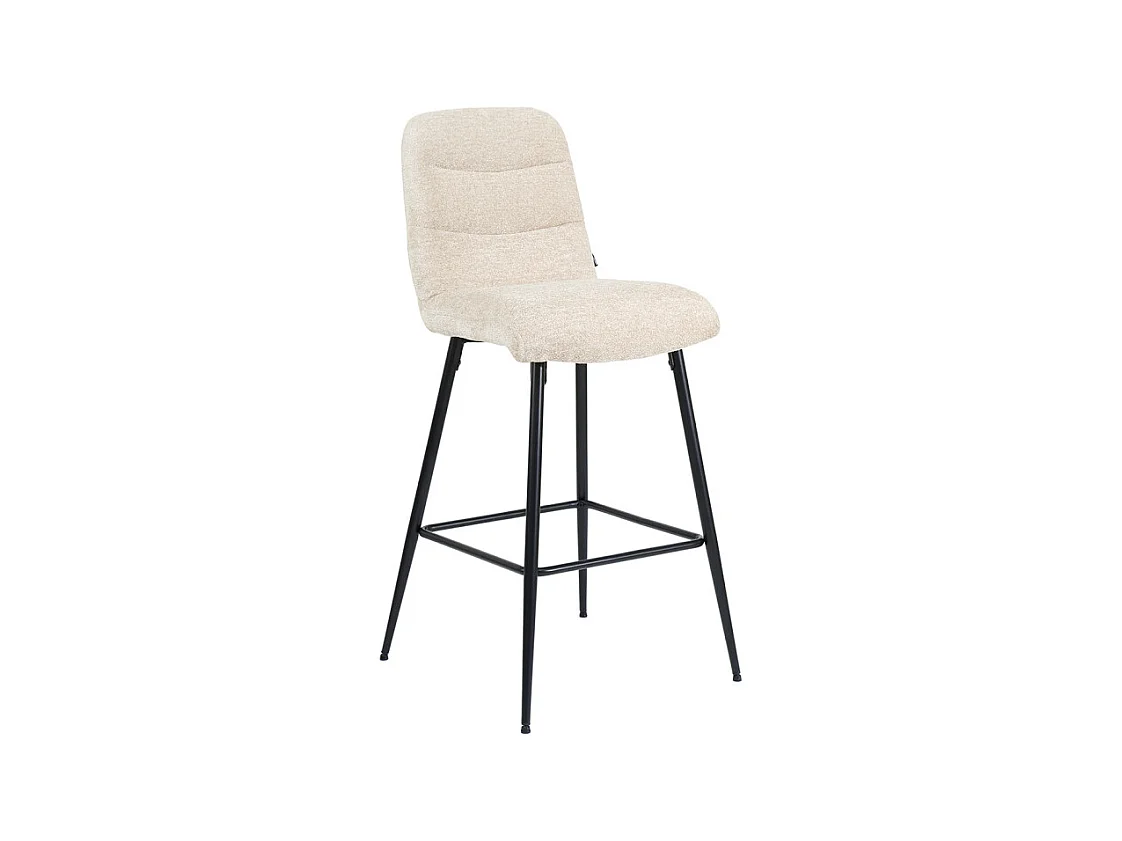 Tabouret de bar rembourré en tissu doux écru pied métal - JULIE