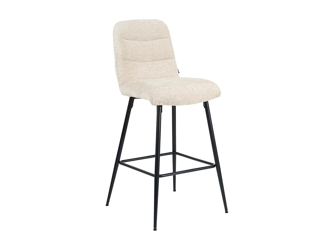 Tabouret de bar rembourré en tissu doux écru pied métal - JULIE
