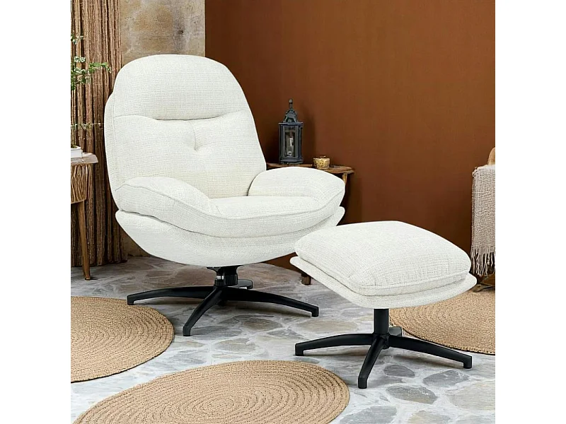 Fauteuil détente pivotant blanc avec repose pieds IENA