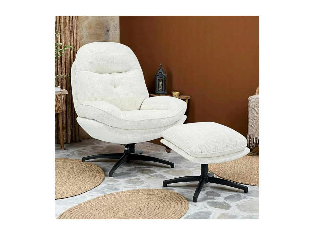 Fauteuil détente pivotant blanc avec repose pieds IENA