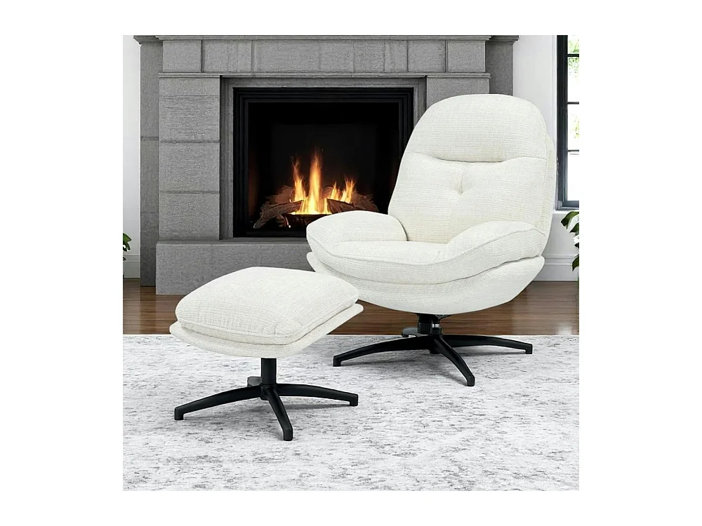 Fauteuil détente pivotant blanc avec repose pieds IENA