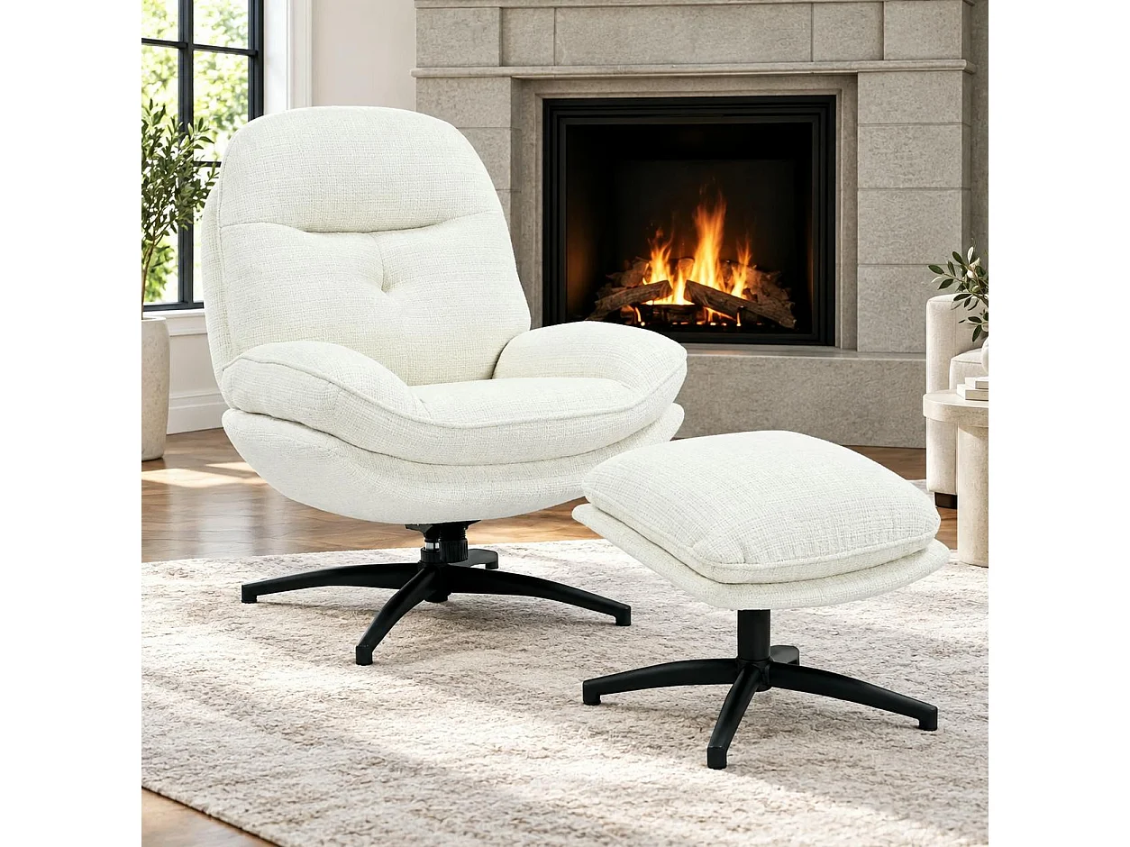 Fauteuil détente pivotant blanc avec repose pieds IENA