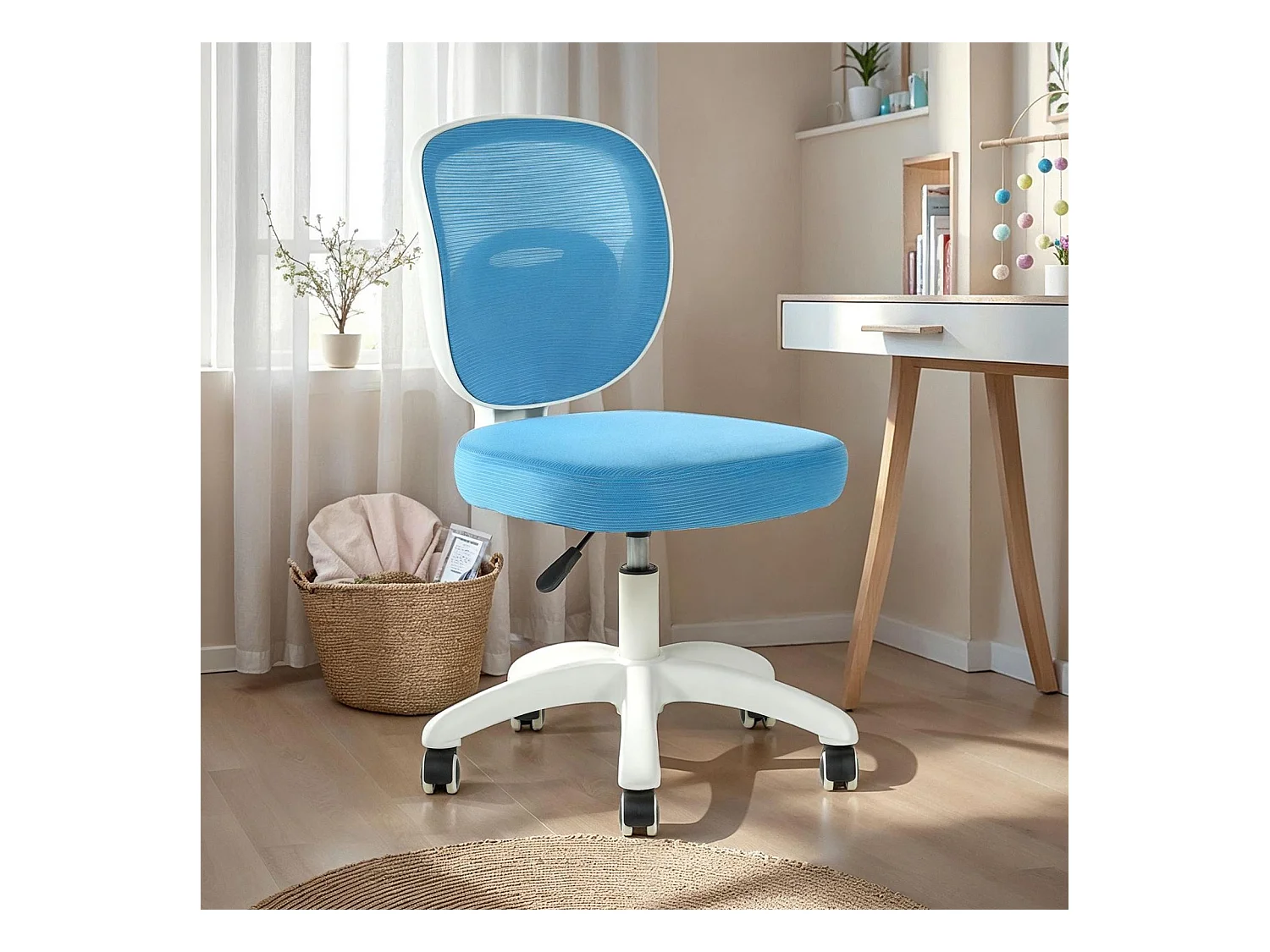 Chaise de bureau enfant MAYLA Bleu Réglable en hauteur sans Accoudoirs, Assise Rembourrée Confortable