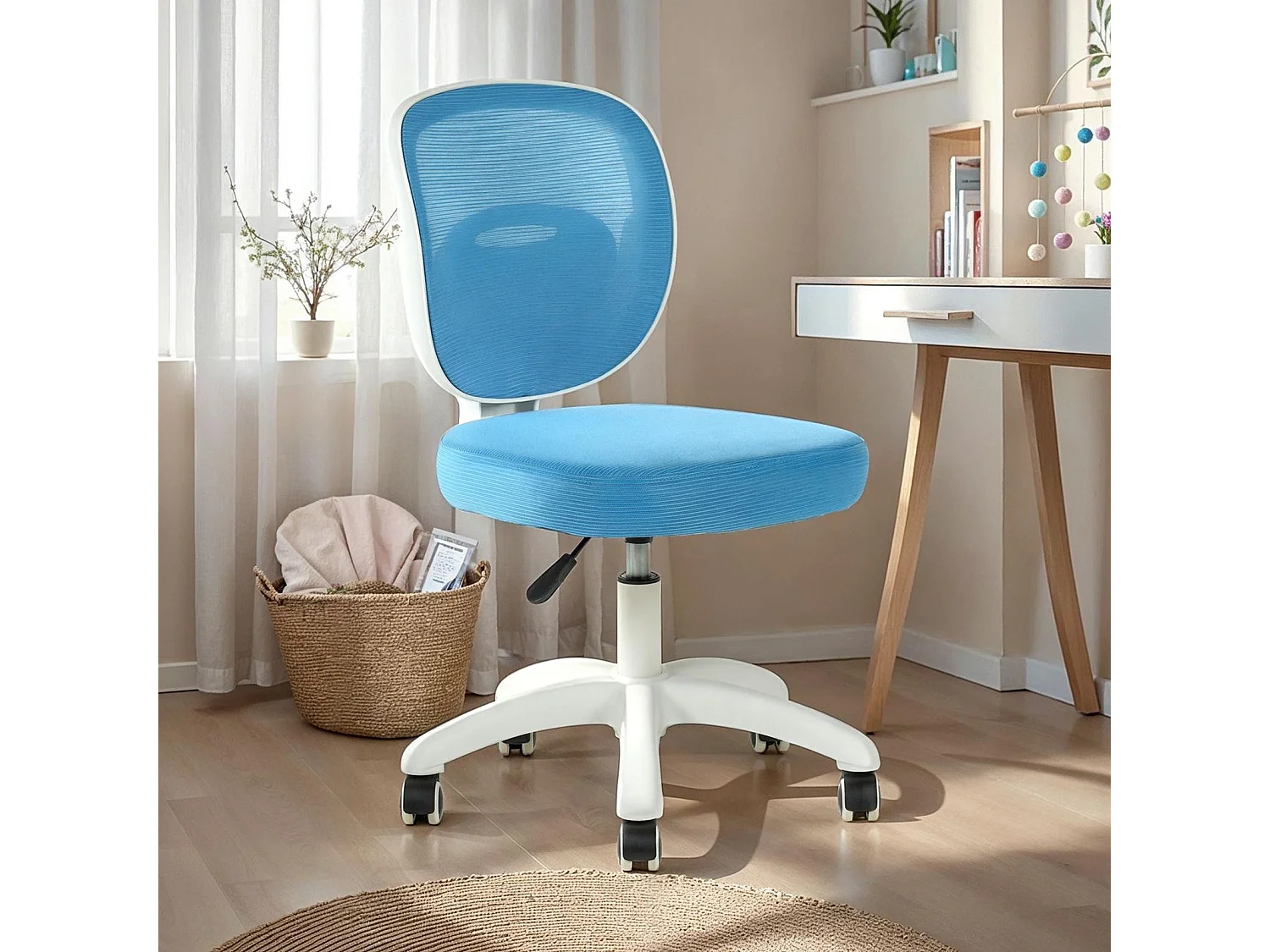 Chaise de bureau enfant MAYLA Bleu Réglable en hauteur sans Accoudoirs, Assise Rembourrée Confortable