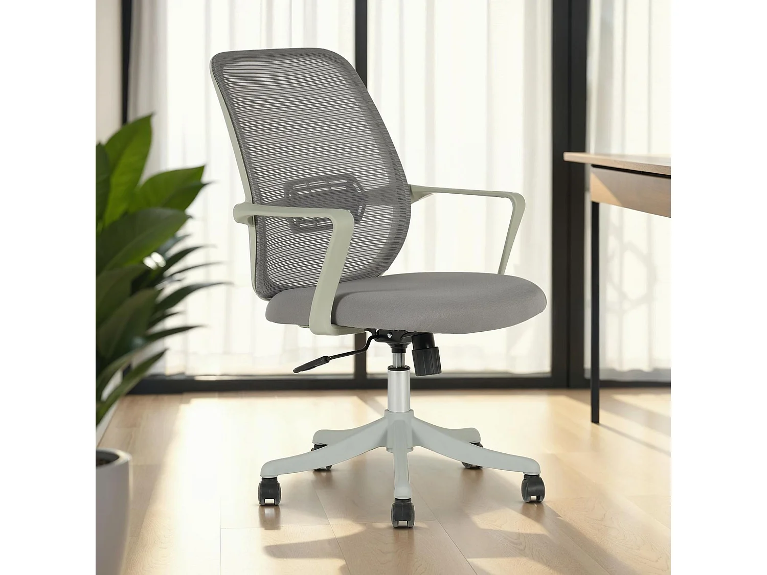 Chaise de bureau ergonomique MOLLIS Gris Réglable en hauteur avec Accoudoirs, Assise Rembourrée Confortable
