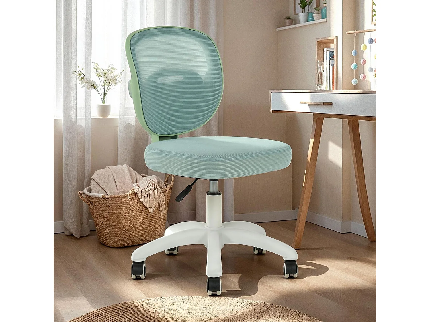 Chaise de bureau enfant MAYLA Vert Réglable en hauteur sans Accoudoirs, Assise Rembourrée Confortable