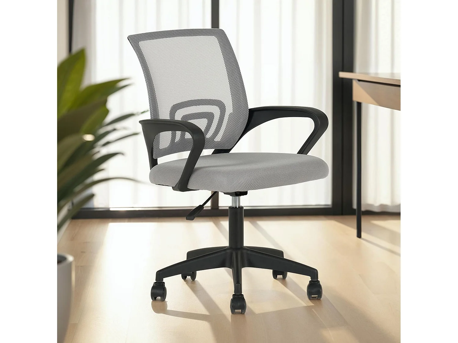 Chaise de bureau ergonomique JAKE Gris Réglable en hauteur avec Accoudoirs, Assise Rembourrée Confortable