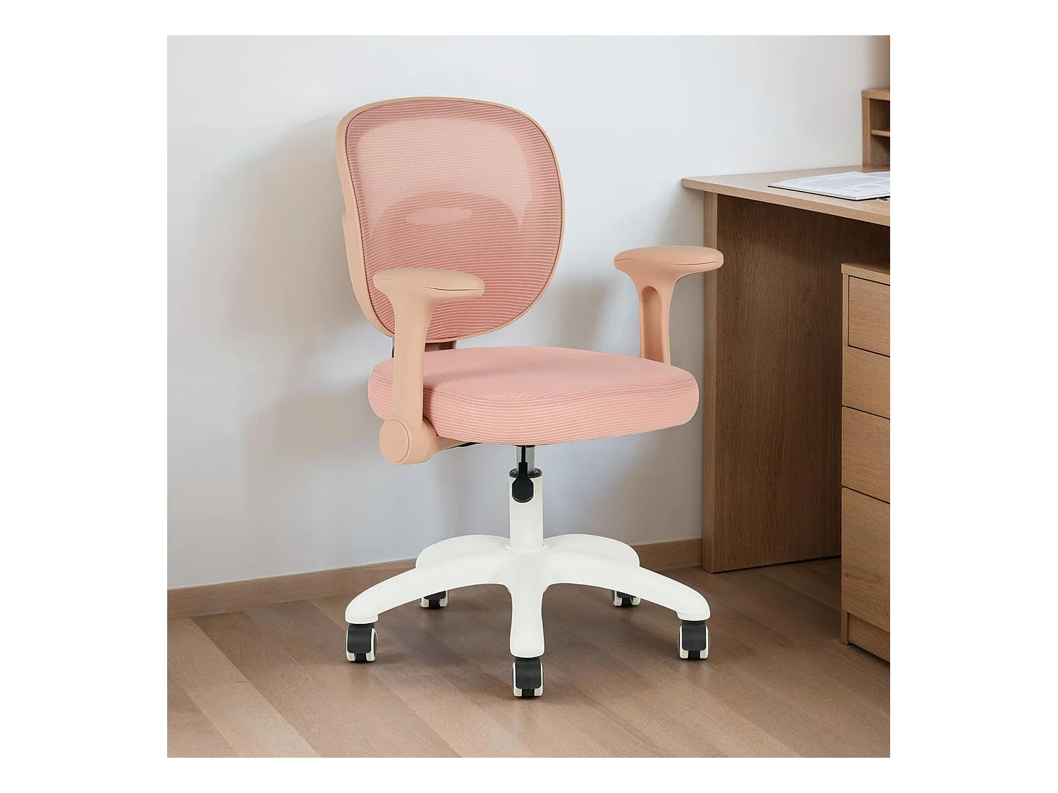 Chaise de bureau enfant AMELIA Rose Réglable en hauteur avec Accoudoirs, Assise Rembourrée Confortable