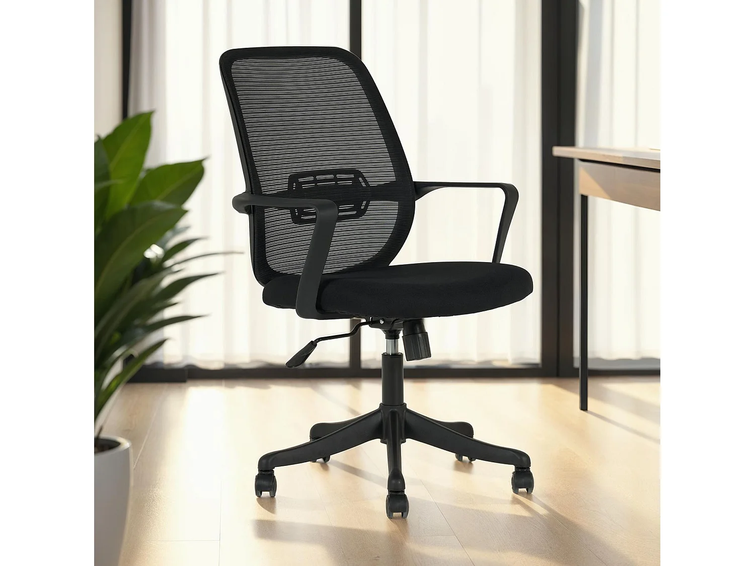 Chaise de bureau ergonomique MOLLIS Noir Réglable en hauteur avec Accoudoirs, Assise Rembourrée Confortable