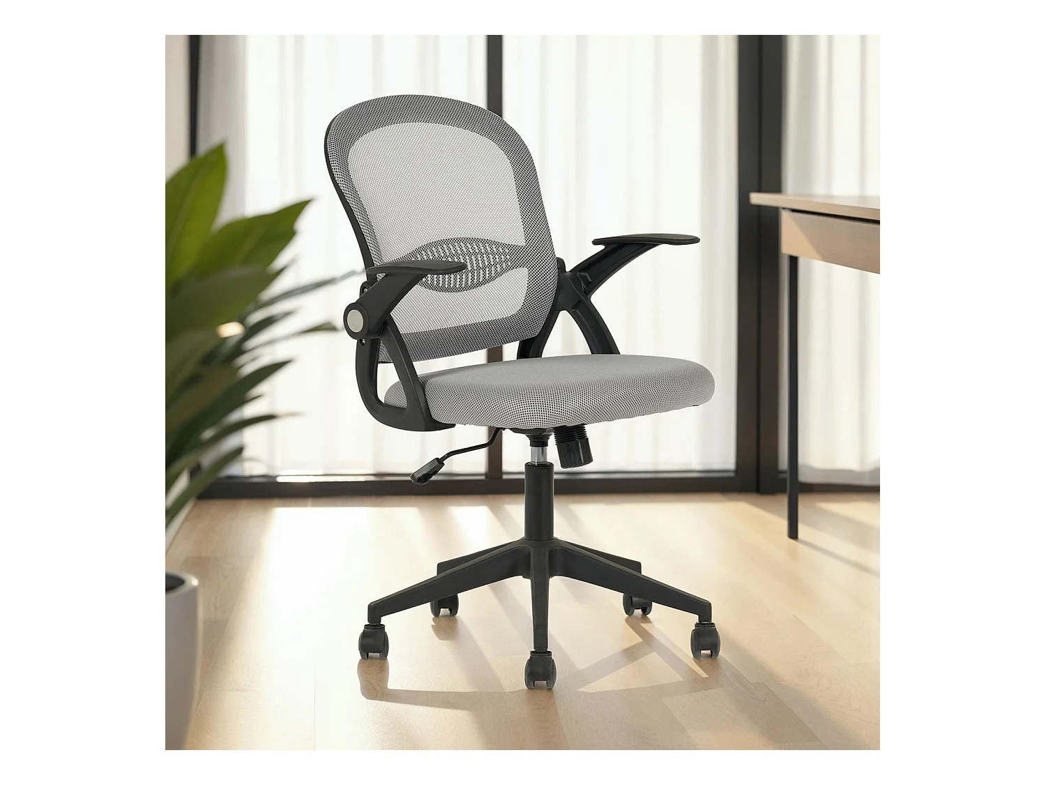 Chaise de bureau ergonomique EREN Gris Réglable en hauteur avec Accoudoirs, Assise Rembourrée Confortable