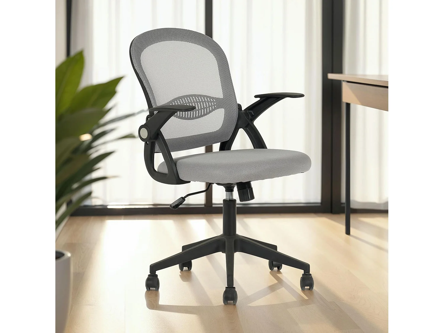 Chaise de bureau ergonomique EREN Gris Réglable en hauteur avec Accoudoirs, Assise Rembourrée Confortable