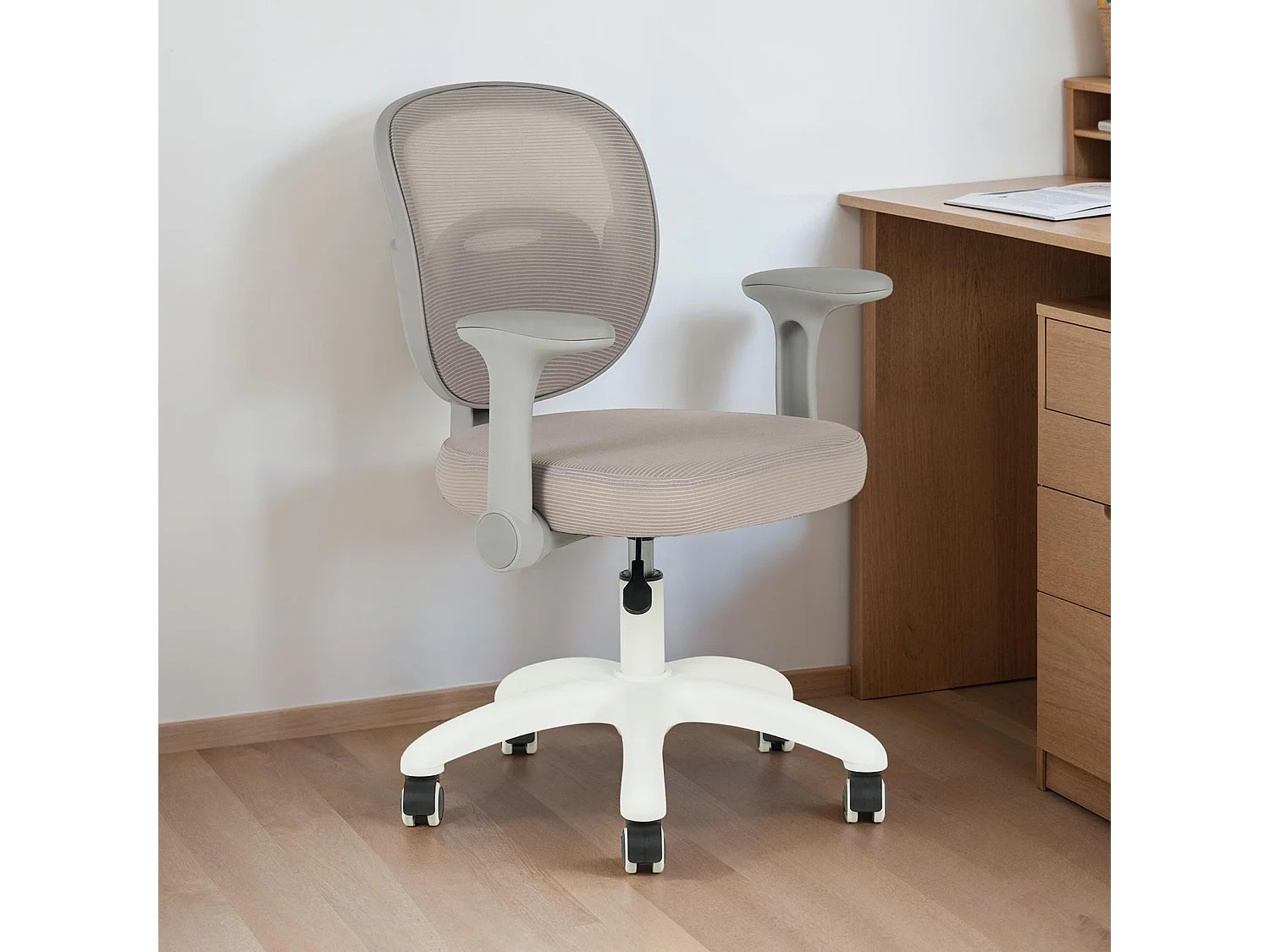 Chaise de bureau enfant AMELIA Gris Réglable en hauteur avec Accoudoirs, Assise Rembourrée Confortable