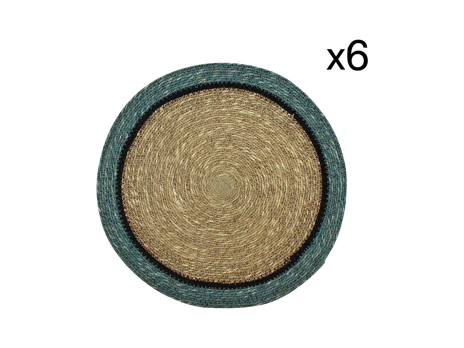 Now's Home - Lot De 6 Sets De Table D38cm En Jonc De Mer Naturel Et Bleu Iris