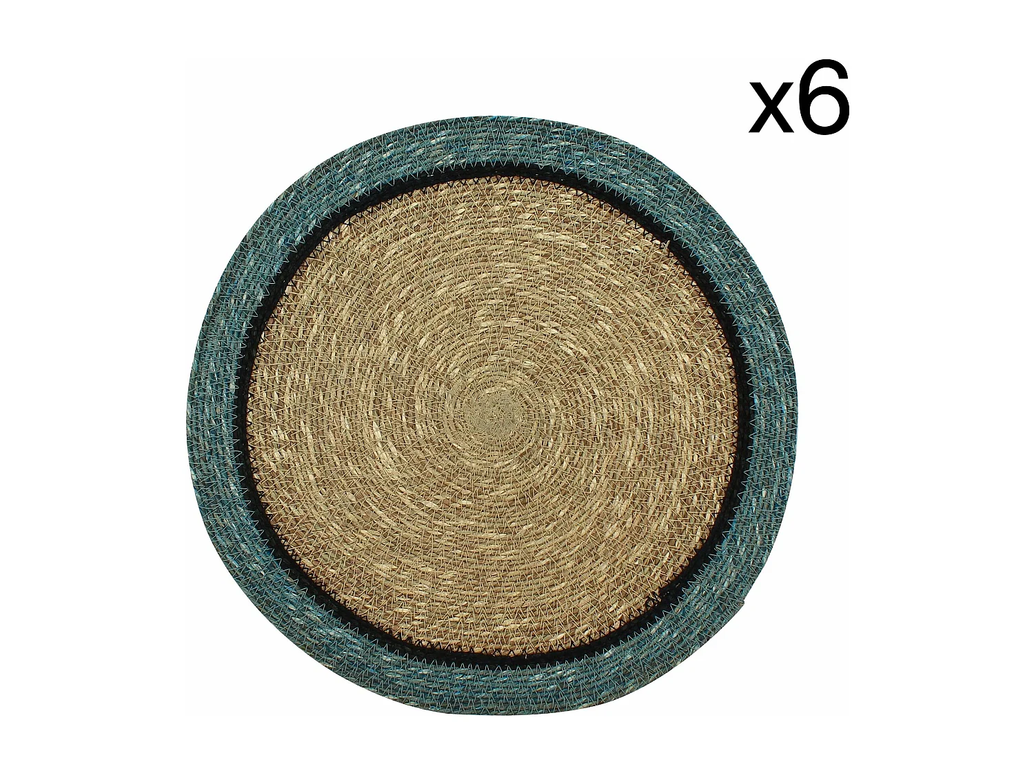 Now's Home - Lot De 6 Sets De Table D38cm En Jonc De Mer Naturel Et Bleu Iris