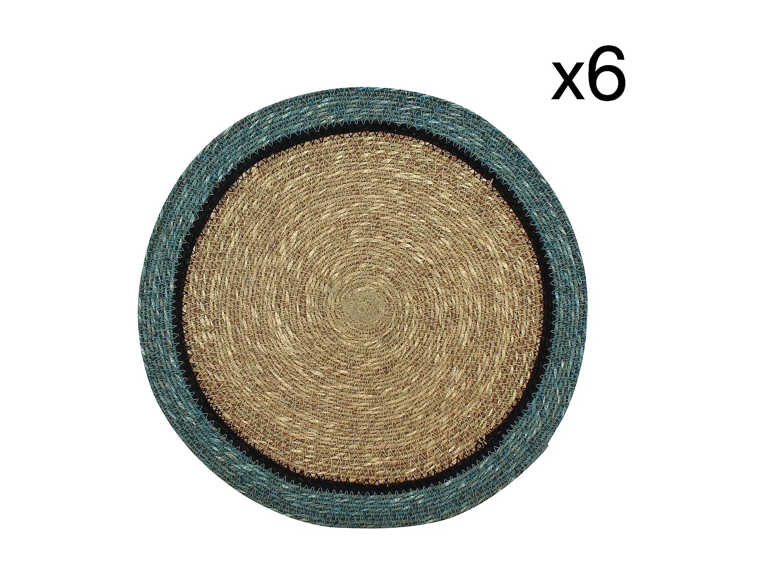 Now's Home - Lot De 6 Sets De Table D38cm En Jonc De Mer Naturel Et Bleu Iris