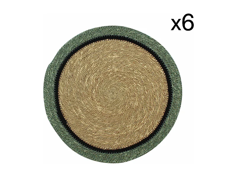 Now's Home - Lot De 6 Sets De Table D38cm En Jonc De Mer Naturel Et Vert Iris