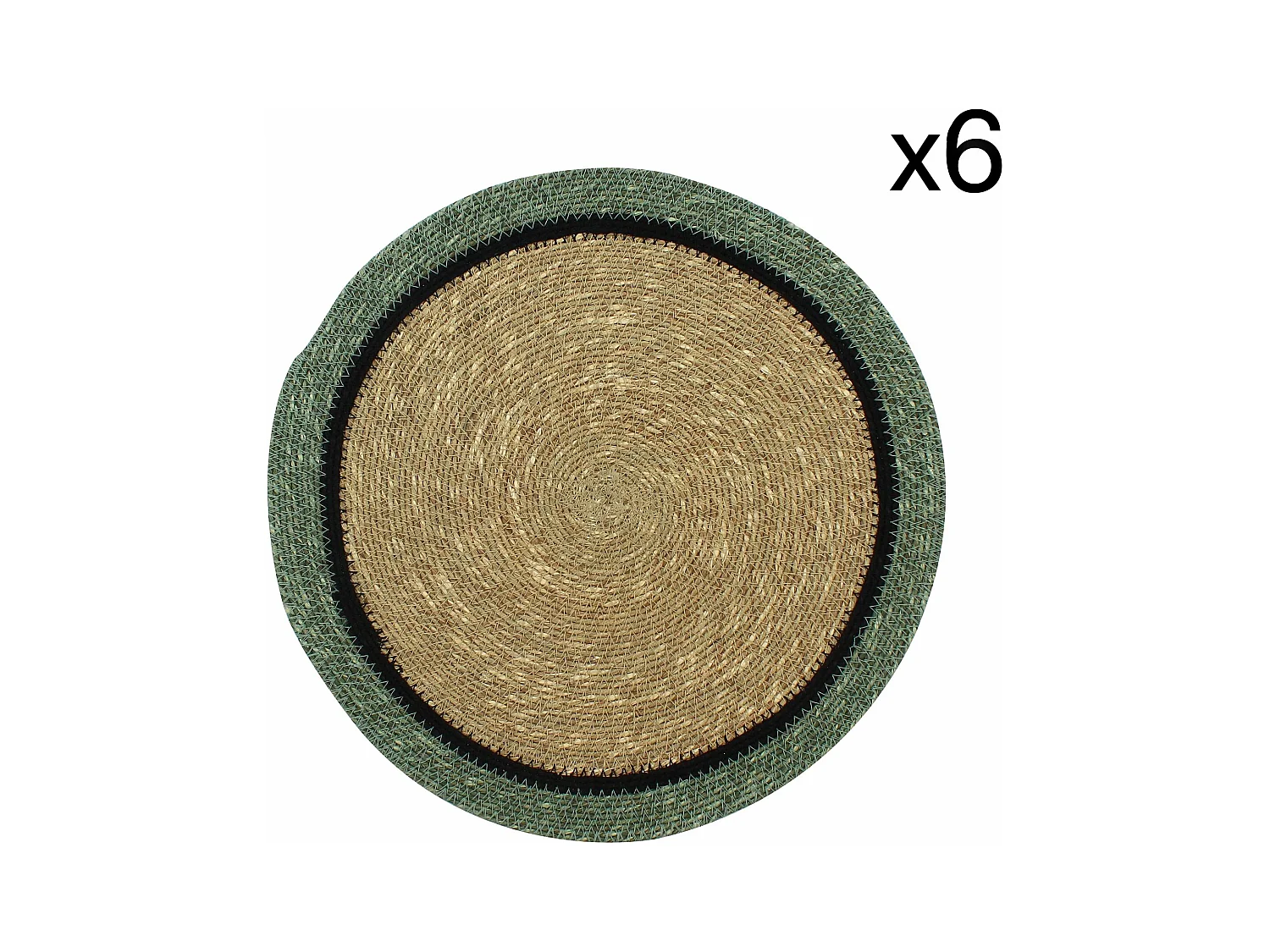 Now's Home - Lot De 6 Sets De Table D38cm En Jonc De Mer Naturel Et Vert Iris