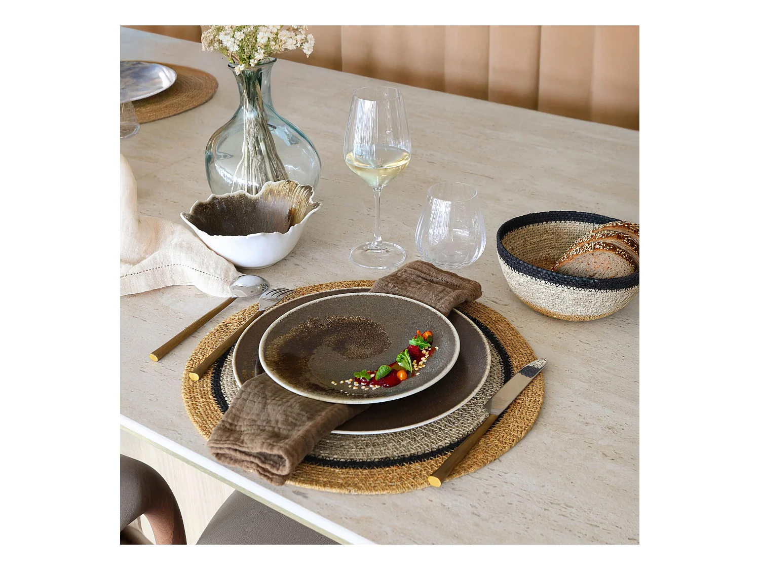 Now's Home - Lot De 6 Sets De Table D38cm En Jonc De Mer Naturel Et Safran Iris