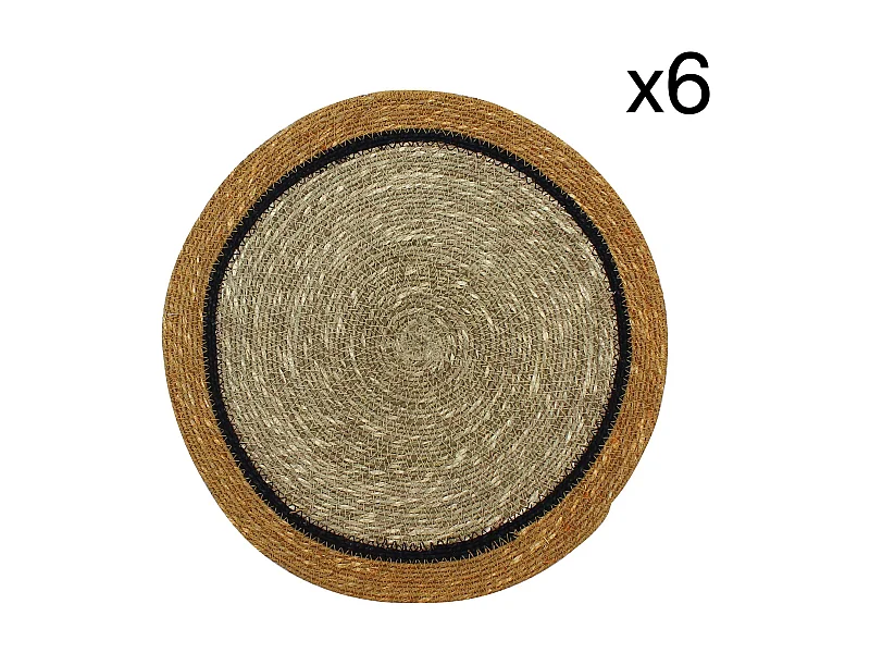 Now's Home - Lot De 6 Sets De Table D38cm En Jonc De Mer Naturel Et Safran Iris