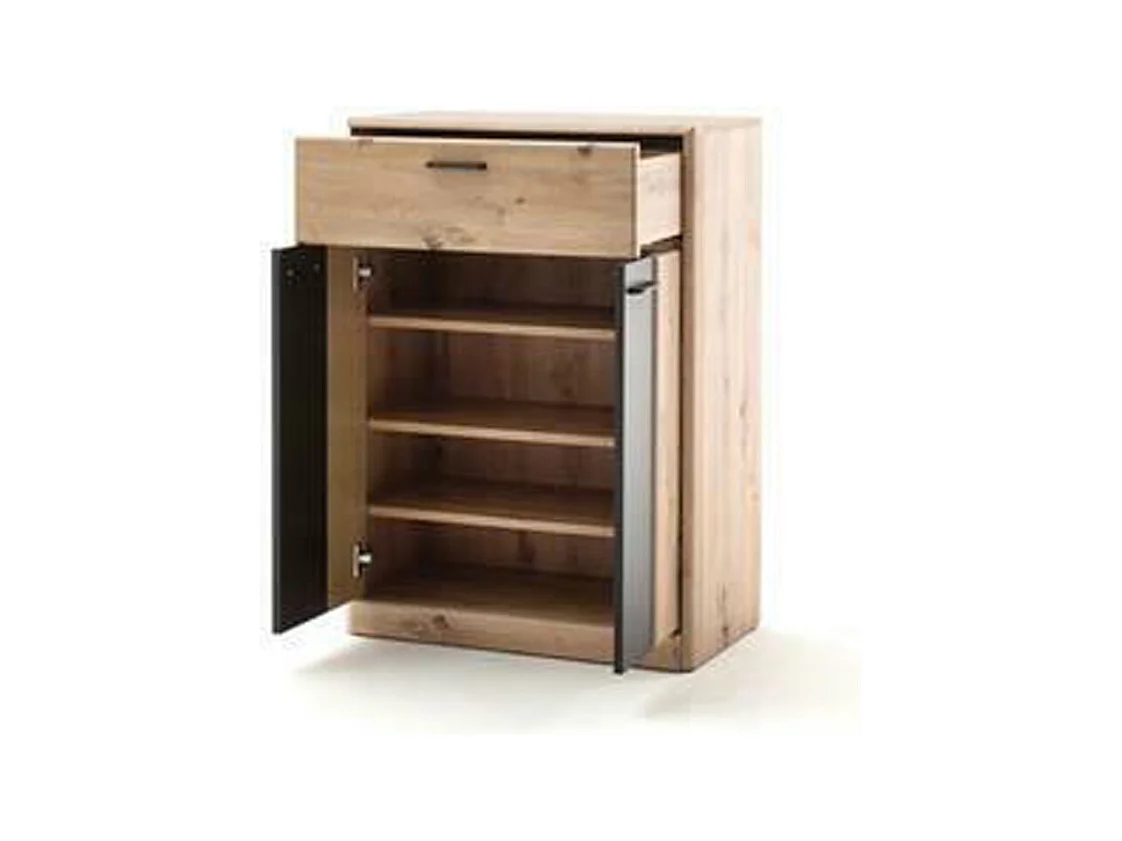 Commode à chaussures en bois coloris chêne / noir - L.69 x H.96 x P.39 cm