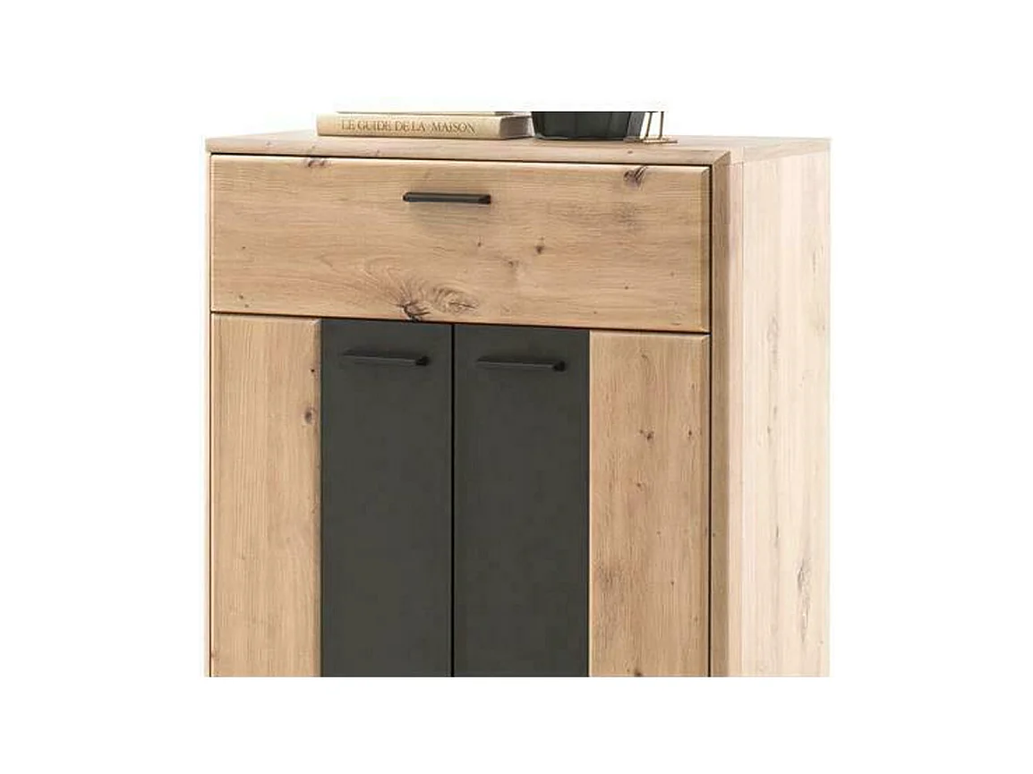 Commode à chaussures en bois coloris chêne / noir - L.69 x H.96 x P.39 cm