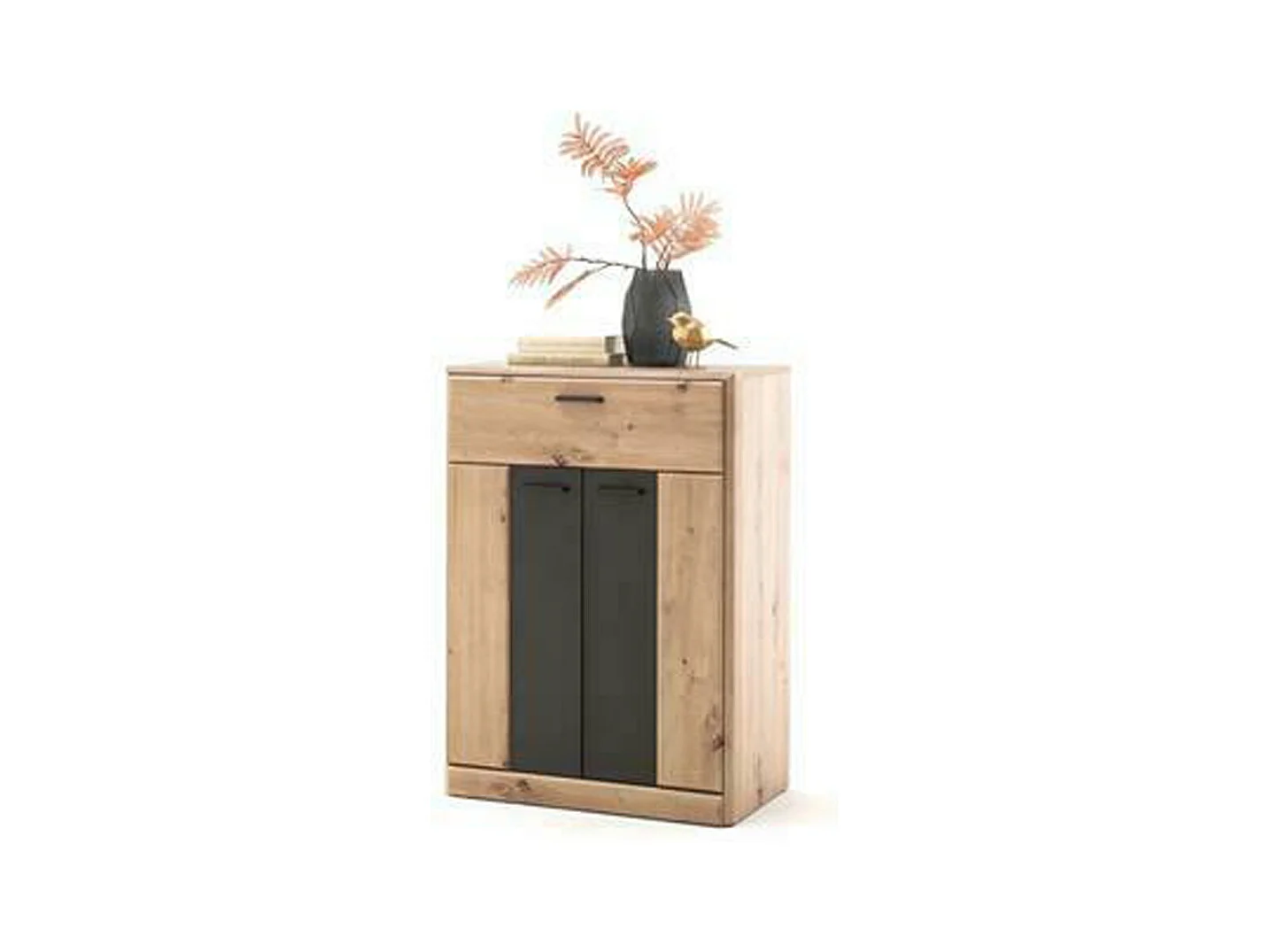 Commode à chaussures en bois coloris chêne / noir - L.69 x H.96 x P.39 cm