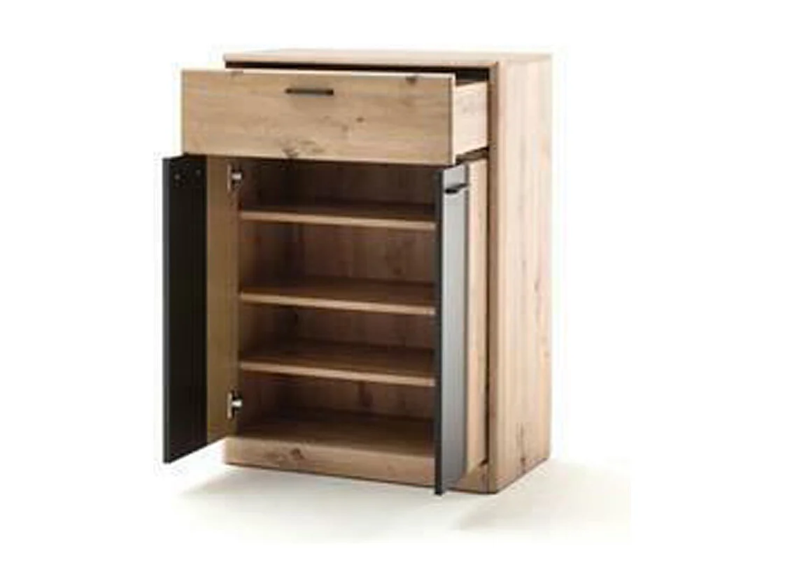 Commode à chaussures en bois coloris chêne / noir - L.69 x H.96 x P.39 cm