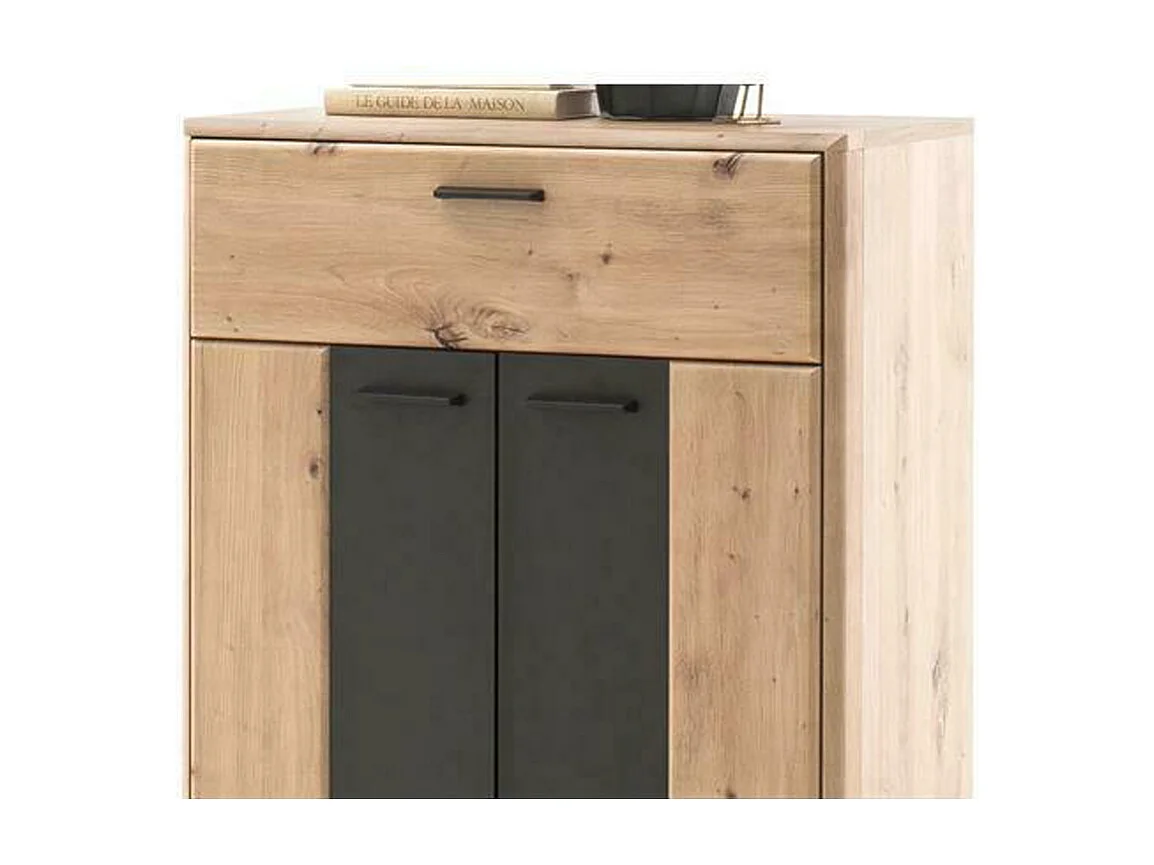 Commode à chaussures en bois coloris chêne / noir - L.69 x H.96 x P.39 cm