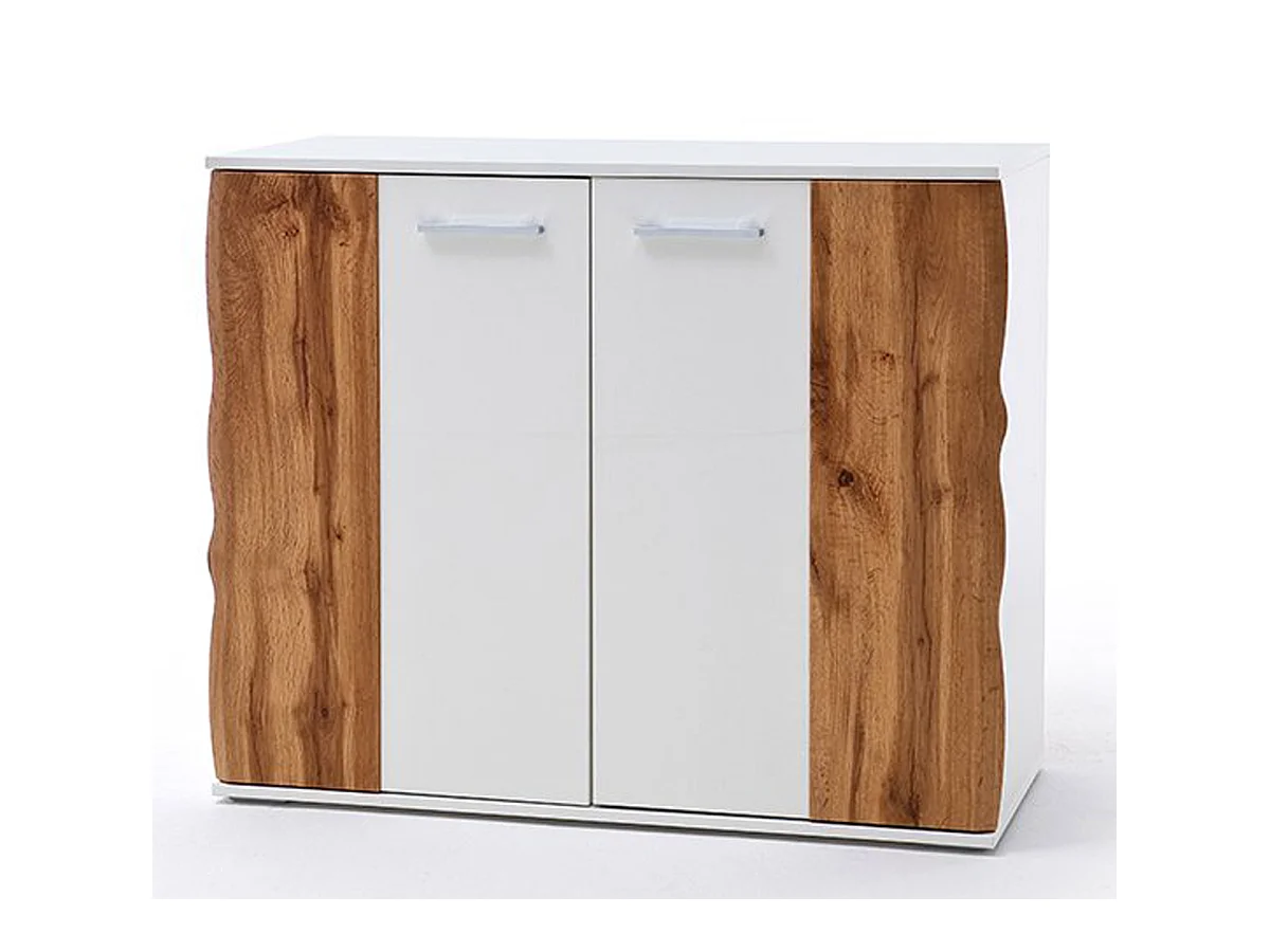 Commode à chaussures coloris blanc brillant et chêne - Longueur 103 x Hauteur 86 x Profondeur 44 cm