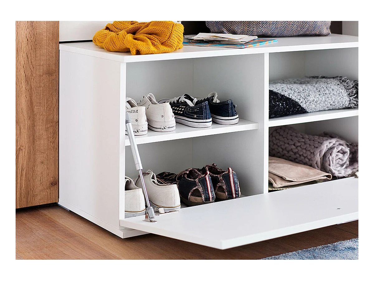 Banc à chaussures finition laquée blanc mat - Longueur 90 x Hauteur 47 x Profondeur 38 cm