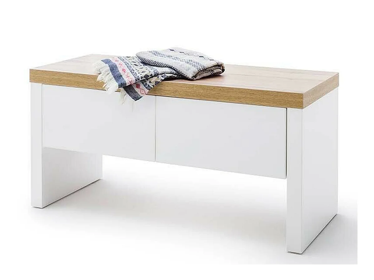 Banc coloris blanc / chêne Wotan - Longueur 91 x Hauteur 45 x Profondeur 38 cm