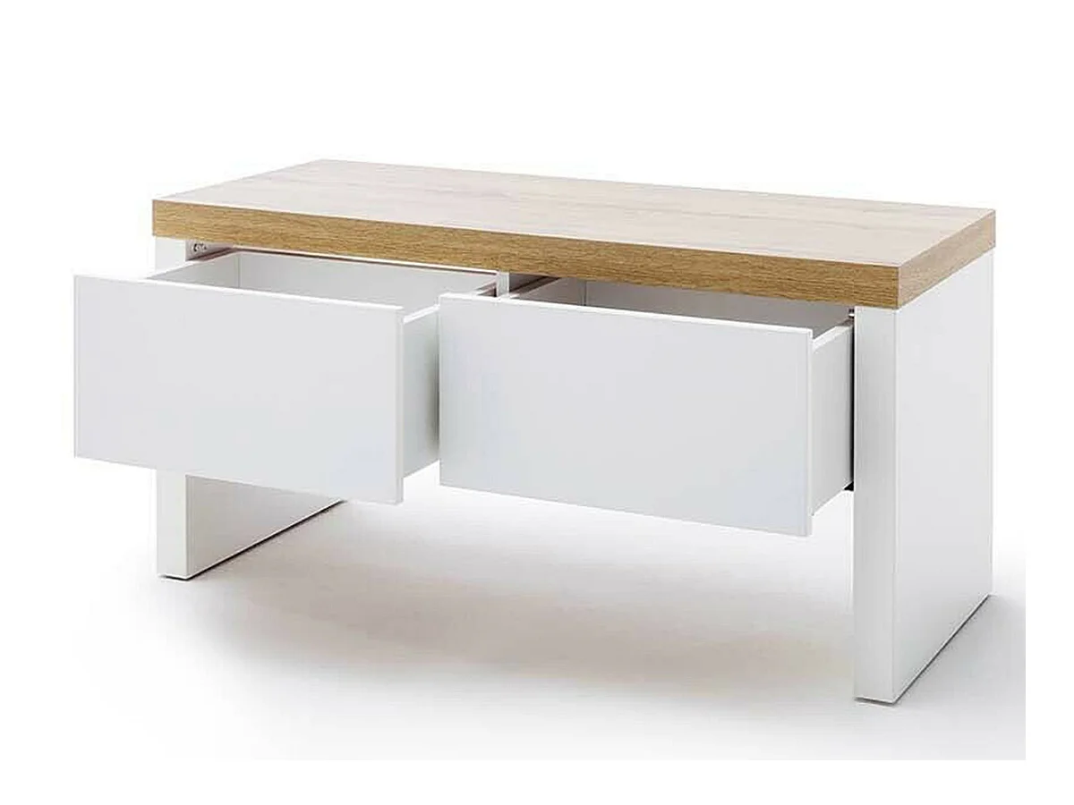 Banc coloris blanc / chêne Wotan - Longueur 91 x Hauteur 45 x Profondeur 38 cm